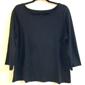 Eileen Fisher 100% Organic Cotton Round Neck 3/4 Sleeve T-Shirt Large Black
